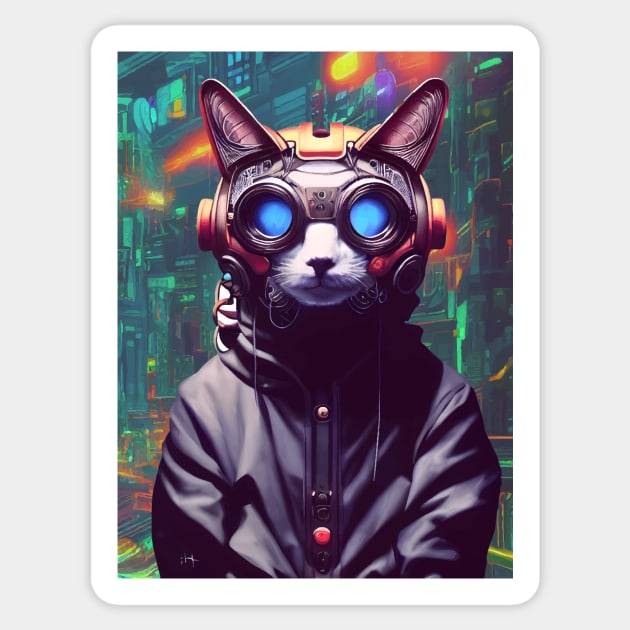 Cool Japanese Techno Cat In Japan Neon City Sticker by star trek fanart and more